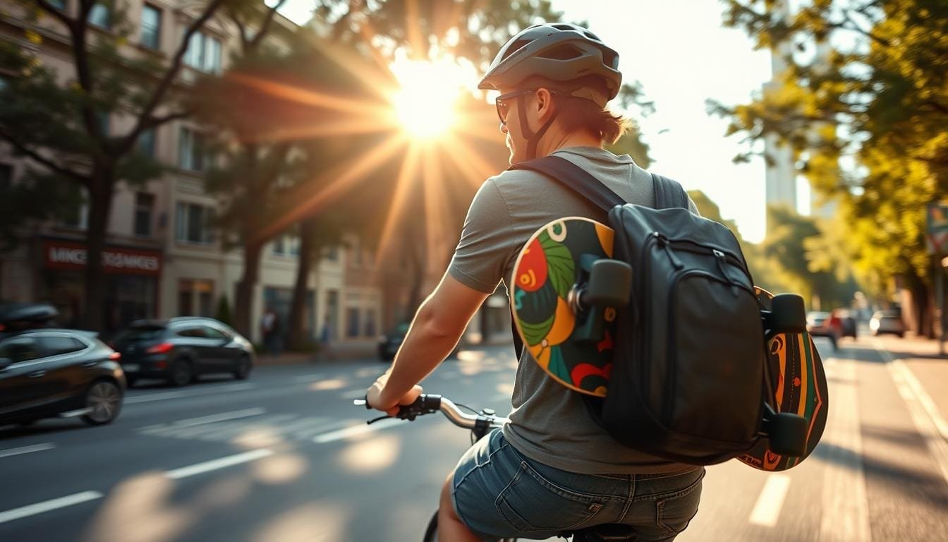 how to carry a skateboard on a bicycle