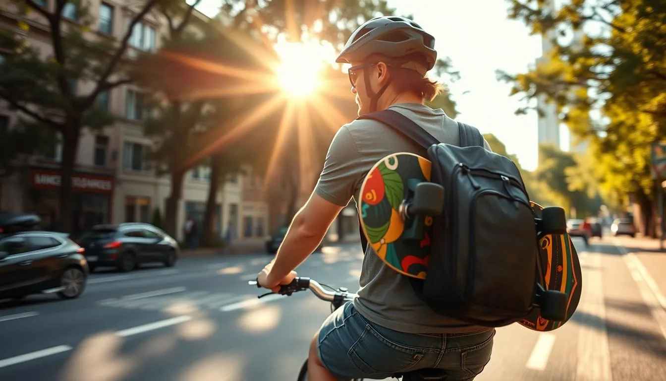 how to carry a skateboard on a bicycle