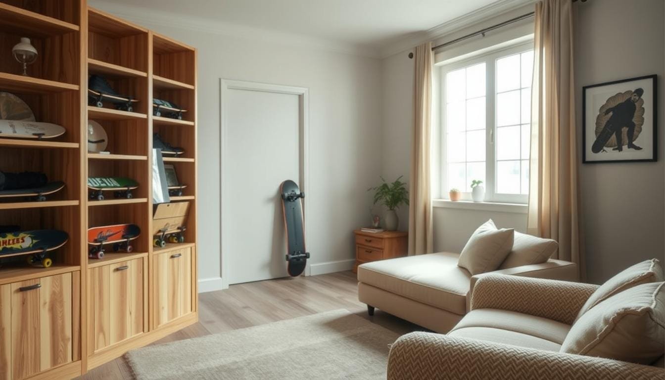 how do you store a skateboard in a room